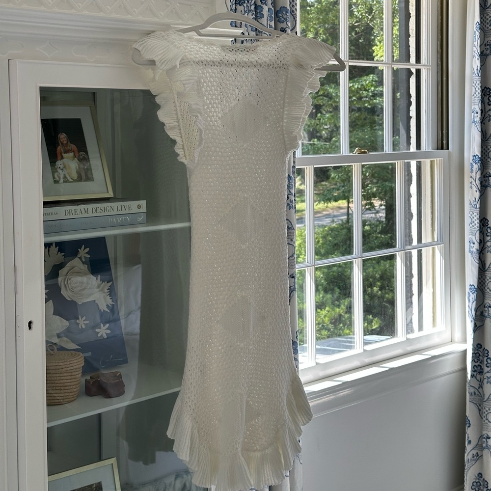 White Crochet Ruffle Mini Dress - Picture 4 of 4